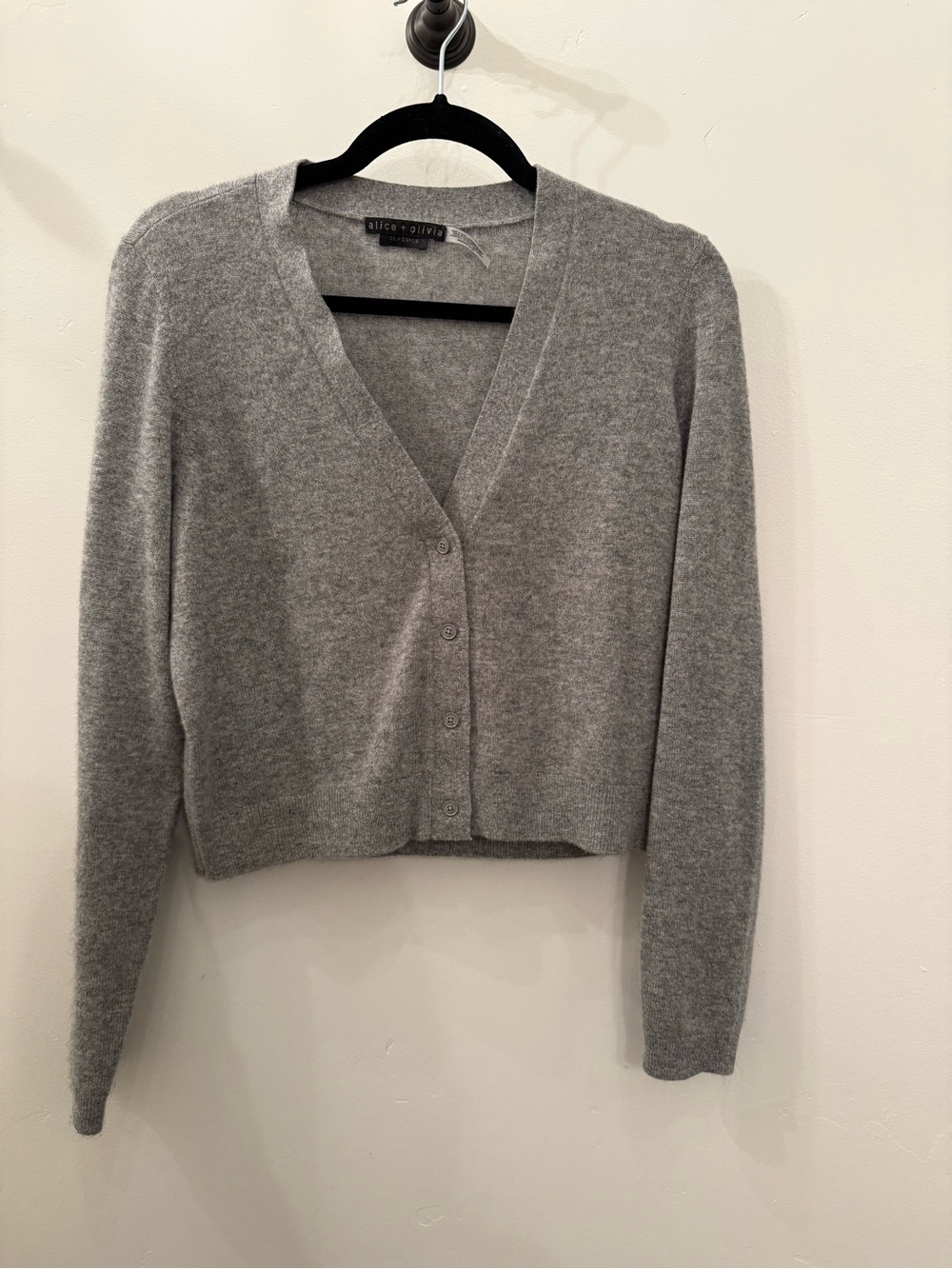 Alice + Olivia Gray Cashmere V-Neck Button Cardigan